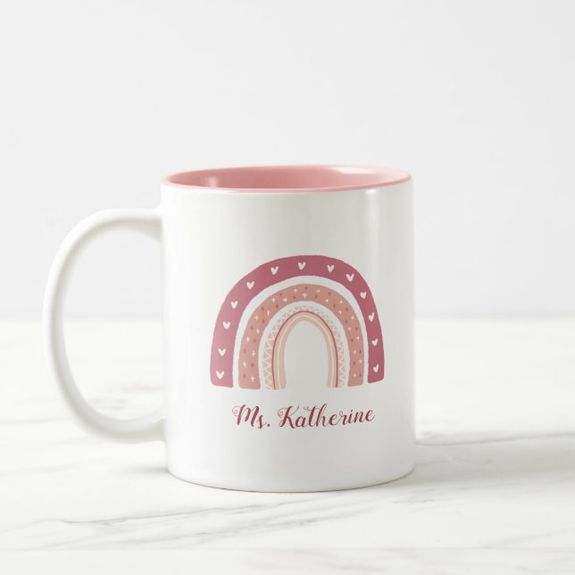 Modern Girly Rainbow Boho Pastel Pink Zweifarbige Tasse (Links)