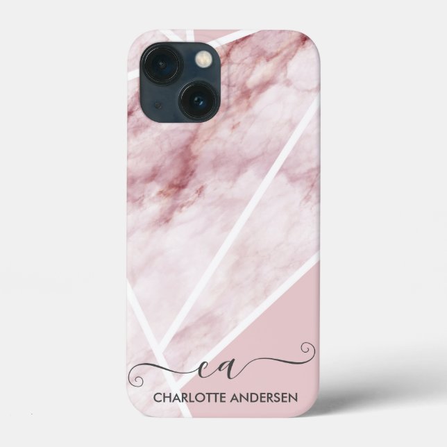 Modern Girly Rose Gold Geometric Monogram Name Case-Mate iPhone Hülle (Rückseite)