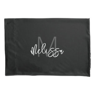Modern Girly Schwarz-weiß Monogram Initial Name Kissenbezug