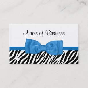 Modern Girly Zebra Print Hübsch Bright Blue Bow Visitenkarte