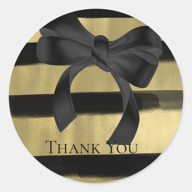 Modern Glam Black Bow Gold Paint Stroke Strip Runder Aufkleber (Vorderseite)