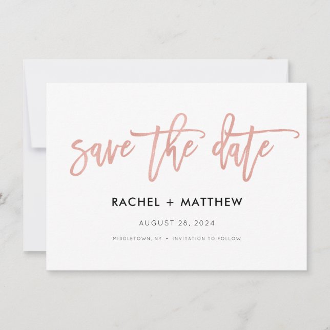 Modern Glam Chic Messe Rose Gold Save the Date (Vorderseite)
