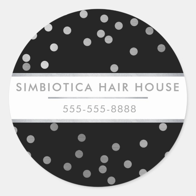 MODERN GLAM CONFETTI polka dot silber schwarz Runder Aufkleber (Vorderseite)