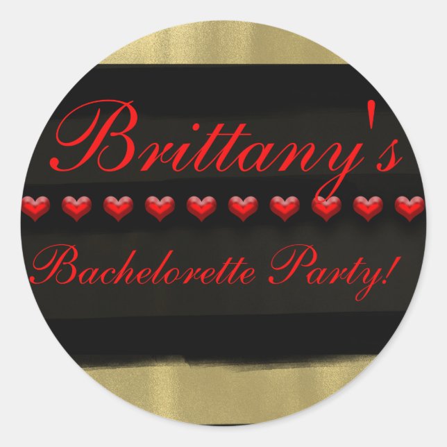Modern Glam Gold Red Hearts Bachelorette Gefallen Runder Aufkleber (Vorderseite)