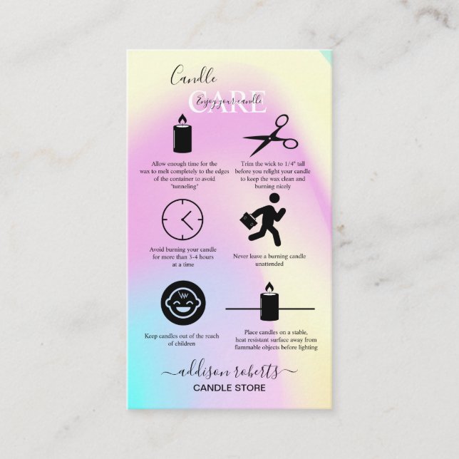 Modern Glam Iridescent Sparkle Candle Care Visitenkarte (Vorderseite)