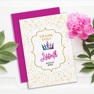 Modern Glam Princess Tiara Confetti Watercolor Dankeskarte