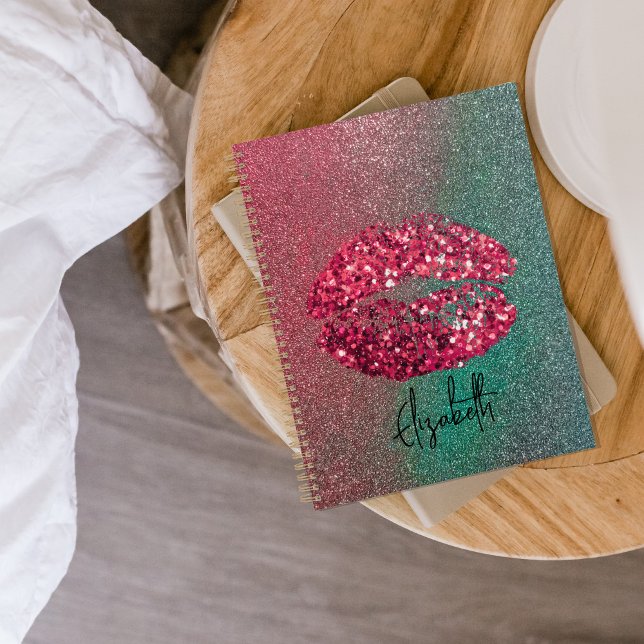 Modern Glam Red Glittery Kiss Lipstick Impressum Planer (Von Creator hochgeladen)