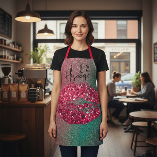 Modern Glam Red Glittery Kiss Lipstick Impressum Schürze