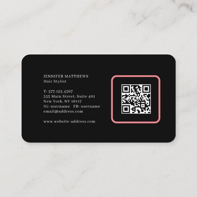 Modern glam rosa Neonhaar Logo qr Visitenkarte (Rückseite)