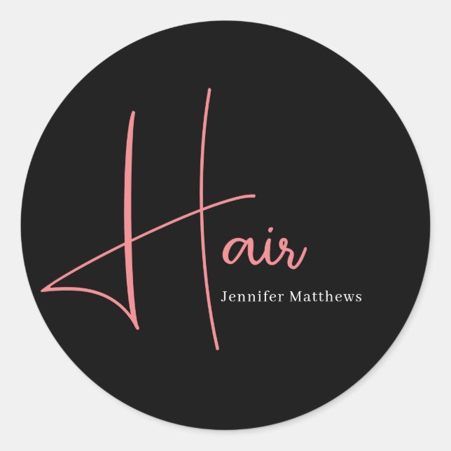 Modern Glam rosa Neonhaar Techniker Maniküre Runder Aufkleber (Vorderseite)