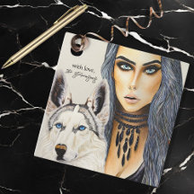 Modern Glam Woman & Husky Wolf Dog Geschenk