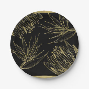 Modern Glamour Gold & Schwarze Tropische Botanisch Pappteller