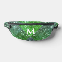 Modern Glamour Green Glitzer White Name Monogram