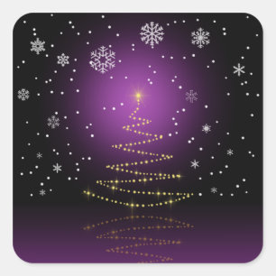 Modern Gleamy Weihnachtsbaum Quadratischer Aufkleber