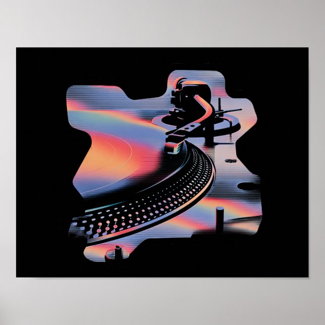Modern Glitch Style Turntable – Colorful Design Poster (Vorne)