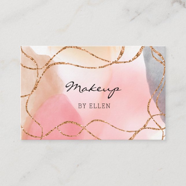 Modern Glitter Gold Watercolor Salon Visitenkarte (Vorderseite)