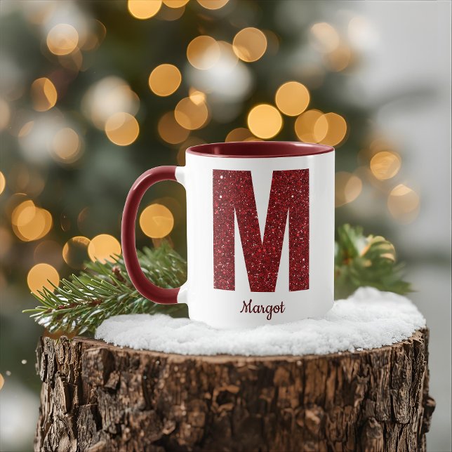 Modern Glitter Monogram M Mug with Name Tasse (Von Creator hochgeladen)
