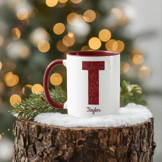 Modern Glitter Monogram T Mug with Name Tasse