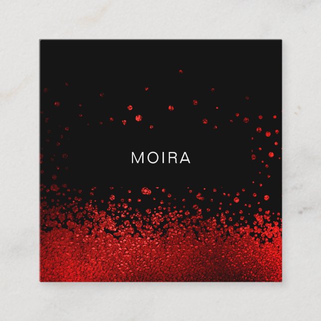 Modern Glitter Rot Schwarz Quadratische Visitenkarte (Vorderseite)
