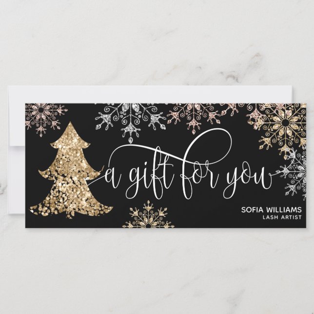 Modern Glitzer Weihnachtsbaum Schneeflocken (Vorderseite)