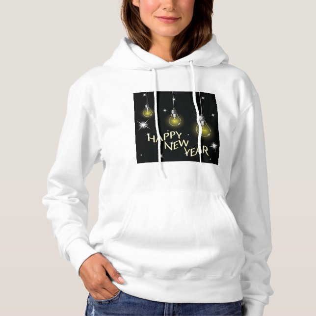 Modern Glowing Light Bulbs Happy New Year Hoodie (Vorderseite)