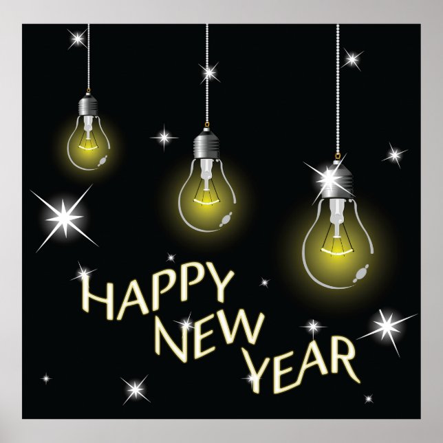 Modern Glowing Light Bulbs Happy New Year Poster (Vorne)