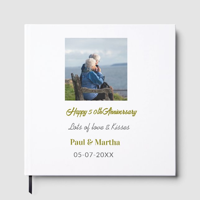 Modern glücklicher 50. Hochzeitstag Name Datum Fot Gästebuch (Vorderseite)