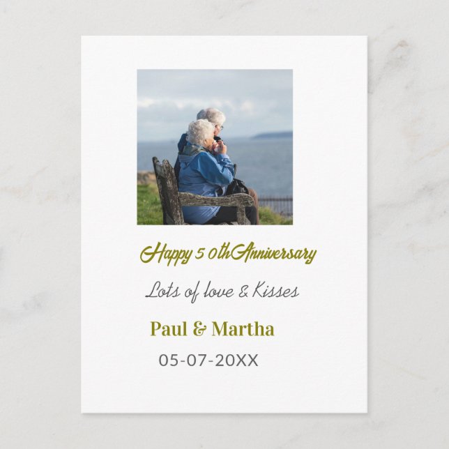 Modern glücklicher 50. Hochzeitstag Name Datum Fot Postkarte (Vorderseite)