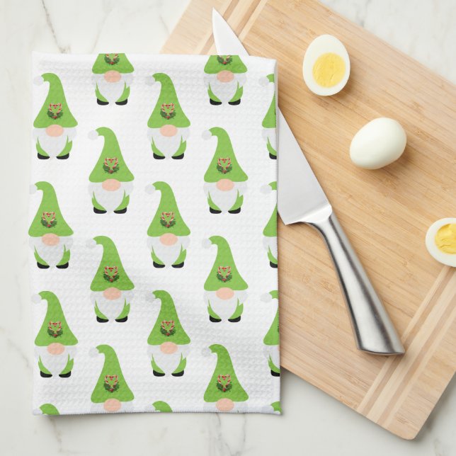 Modern Gnome Candy Cane HerzNAME Weihnachtsspass Geschirrtuch (Viertel Falte)