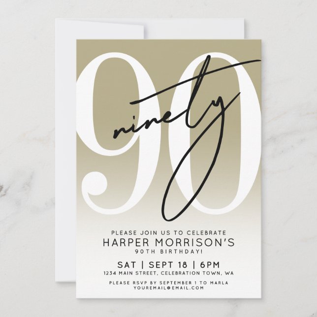 Modern Gold 90th Birthday Party Invitation (Devant)