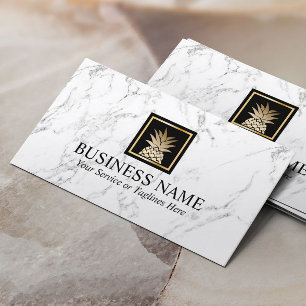 Modern Gold Ananas Logo Trendy White Marmor Visitenkarte