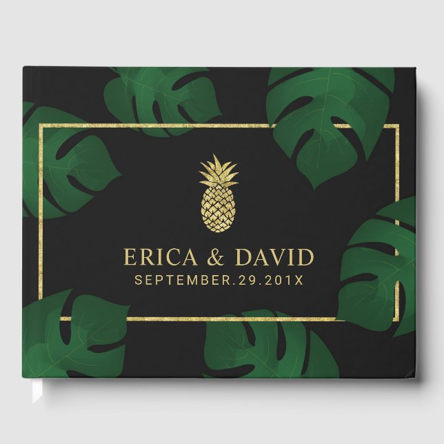 Modern Gold Ananas Tropical Wedding Gästebuch (Vorderseite)