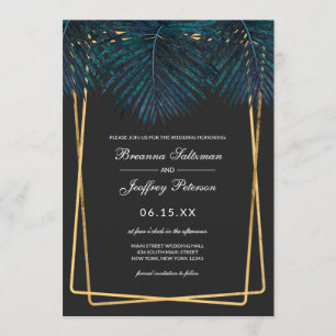 Modern Gold Aquamarin Palm Blätter Geo Borders Wed Einladung