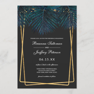 Modern Gold Aquamarin Palm Blätter Geo Borders Wed Einladung