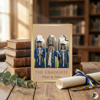 Modern Gold Arch 3 Photo Collage Graduation Announ Einladung