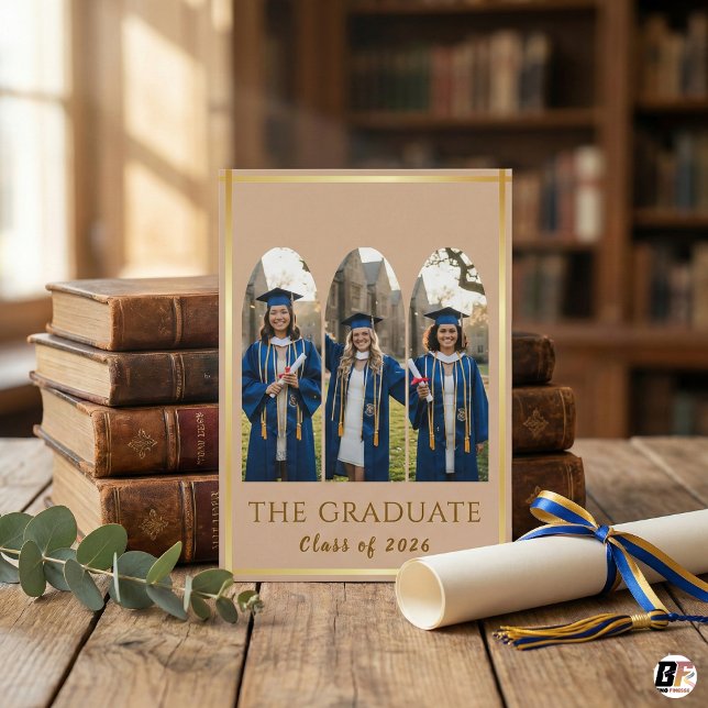 Modern Gold Arch 3 Photo Collage Graduation Announ Einladung (Von Creator hochgeladen)