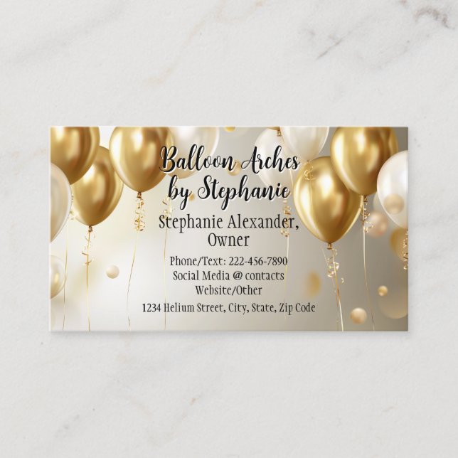Modern Gold Balloon Arch Artist Party Planer Visitenkarte (Vorderseite)