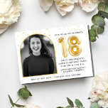Modern Gold Balloon Confetti 18. Geburtstagsparty Einladung<br><div class="desc">Ideal für ihre 18. Geburtstagsfeier - diese Geburtstagsfeier mit einem schwarzen 18-schwarzen Ballon und Konfetti-Design mit Arch-Foto. Passen Sie Ihre Geburtstagsfeierdetails an. Wenn Sie Schwierigkeiten haben,  Foto zu schneiden,  um richtig zu passen,  kontaktieren Sie mich - ich würde gerne helfen.</div>