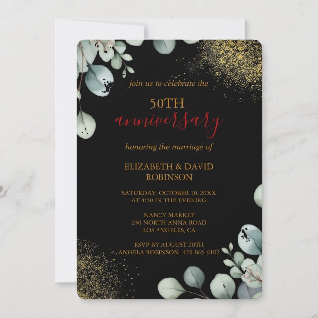 Modern Gold Black 50. Hochzeitstag Einladung (Vorderseite)