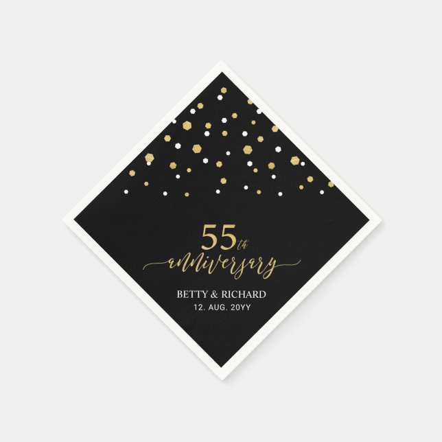 Modern Gold & Black 55th Anniversary Party Napkins Serviette (Ecke)