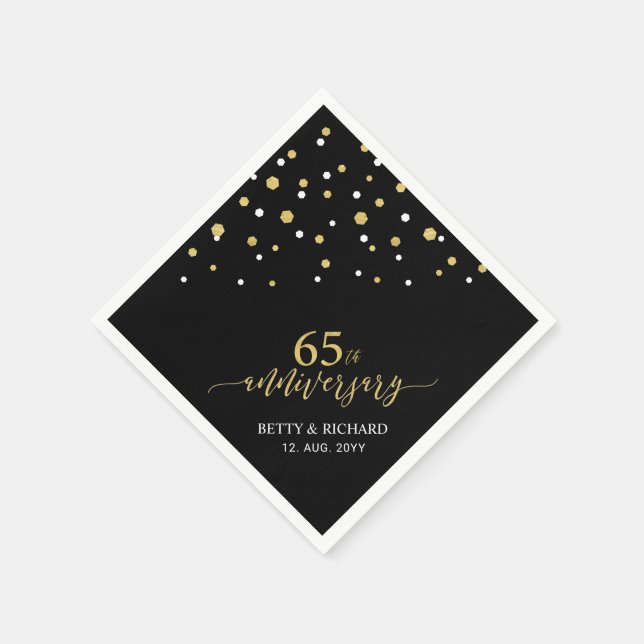 Modern Gold & Black 65th Anniversary Party Napkins Serviette (Ecke)
