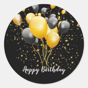 Modern Gold Black Balloons Star Confetti Geburtsta Runder Aufkleber