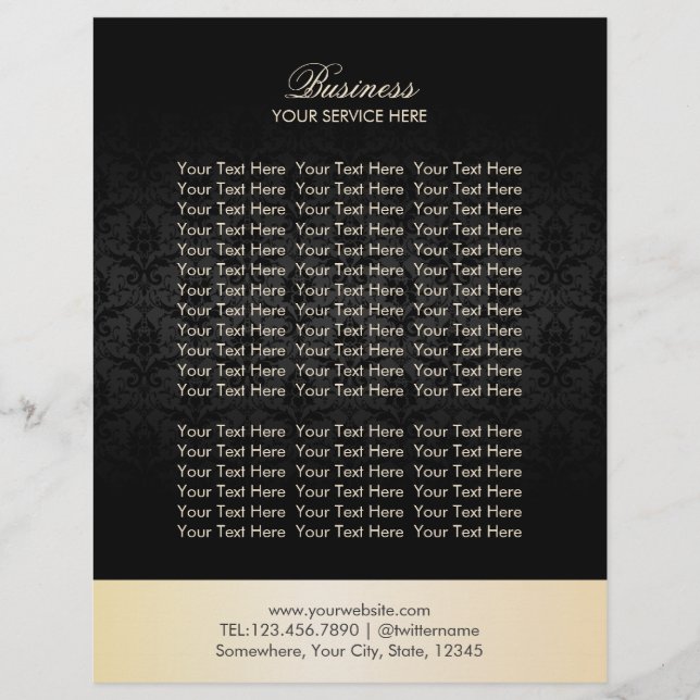 Modern Gold & Black Damask Elegante Broschüren (Vorne)