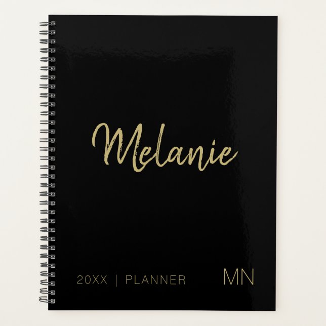 Modern Gold Black Elegant Monogram 2023 Planer (Vorderseite)