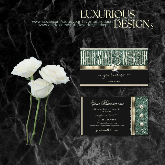 Modern Gold Black Forest Green Glitzer Diamonds Visitenkarte (Von Creator hochgeladen)