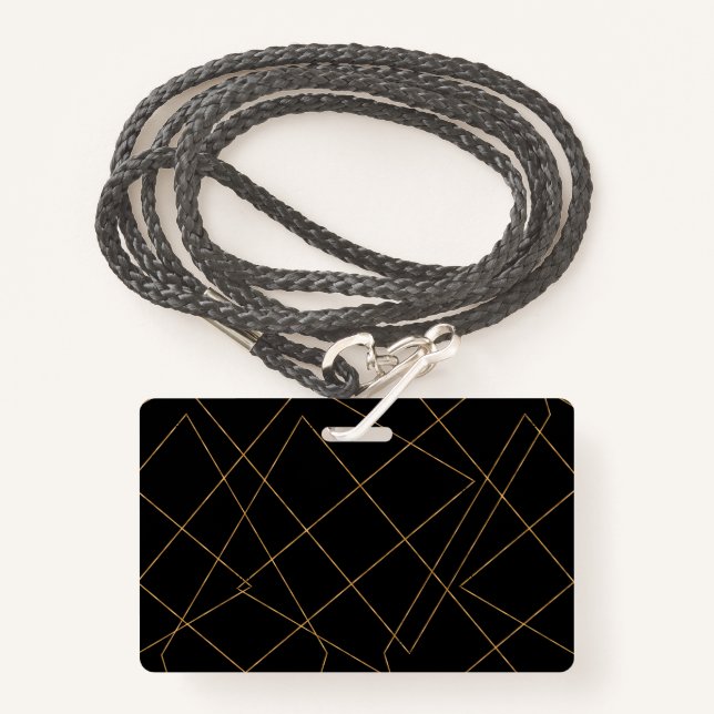 Modern Gold & Black Geometric Strokes Design Ausweis (Vorderseite mit Schlüsselband)
