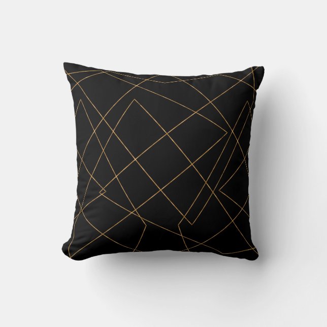 Modern Gold & Black Geometric Strokes Design Kissen (Vorderseite)