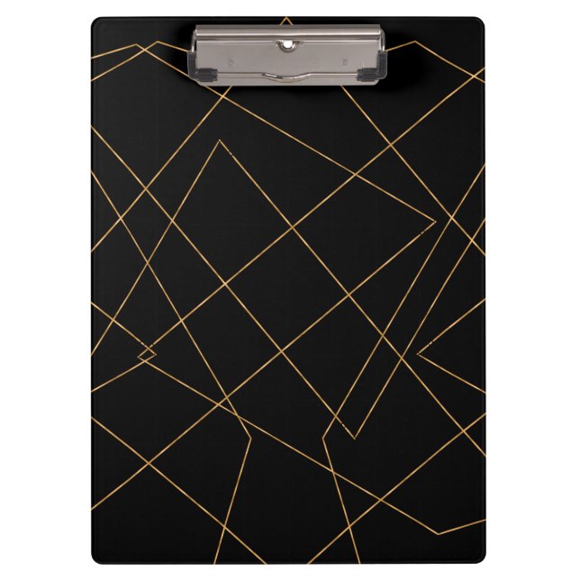 Modern Gold & Black Geometric Strokes Design Klemmbrett (Vorderseite)