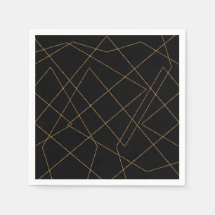 Modern Gold & Black Geometric Strokes Design Serviette