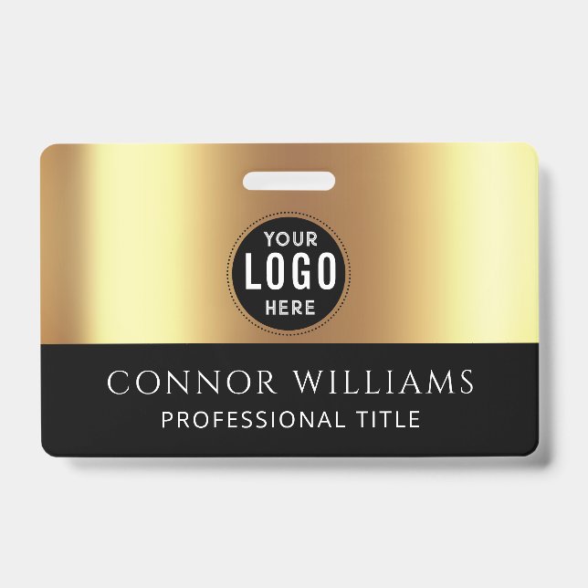 Modern Gold Black Logo Employee ID Ausweis (Vorderseite)